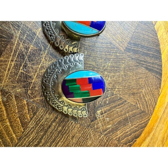 TK Sterling Silver Southwest Earrings Signed Vintage 7.01g - Picture 3 of 8